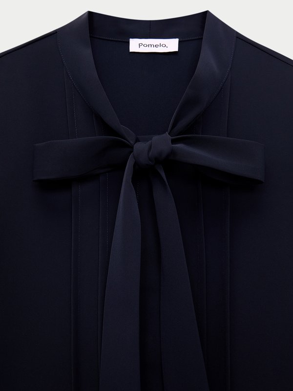 Pomelo Pomelo Scarf-Tie Pleated Blouse - Mid Night