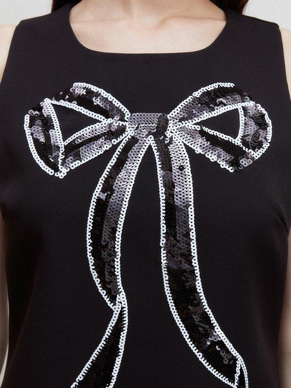 Pomelo Pomelo Sequin Bow Detail Mini Dress - Black