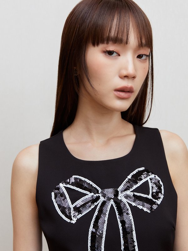 Pomelo Pomelo Sequin Bow Detail Mini Dress - Black