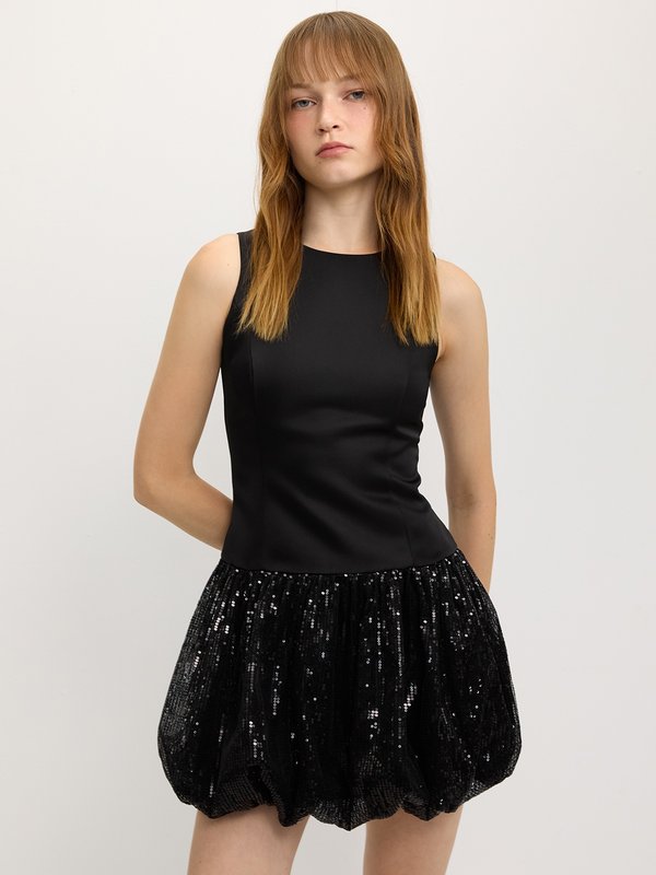 Pomelo Pomelo Sequin Bubble Skirt Dress - Black