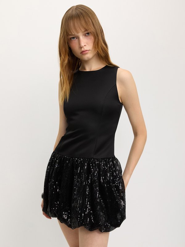 Pomelo Pomelo Sequin Bubble Skirt Dress - Black