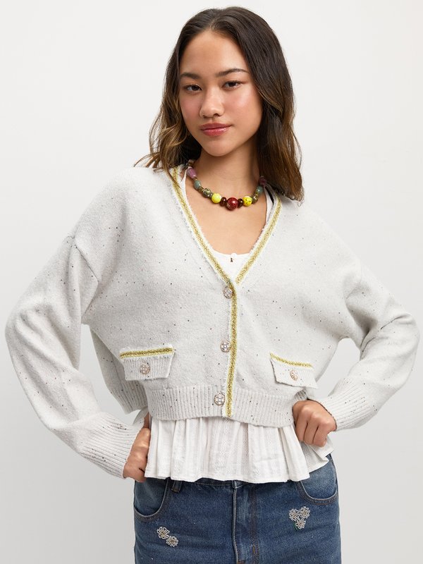 Pomelo Pomelo Sequin Crop Cardigan - White