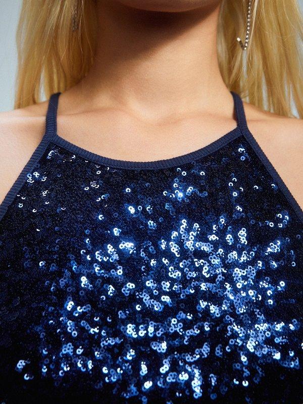 Pomelo Pomelo Sequin Halter Top - Navy