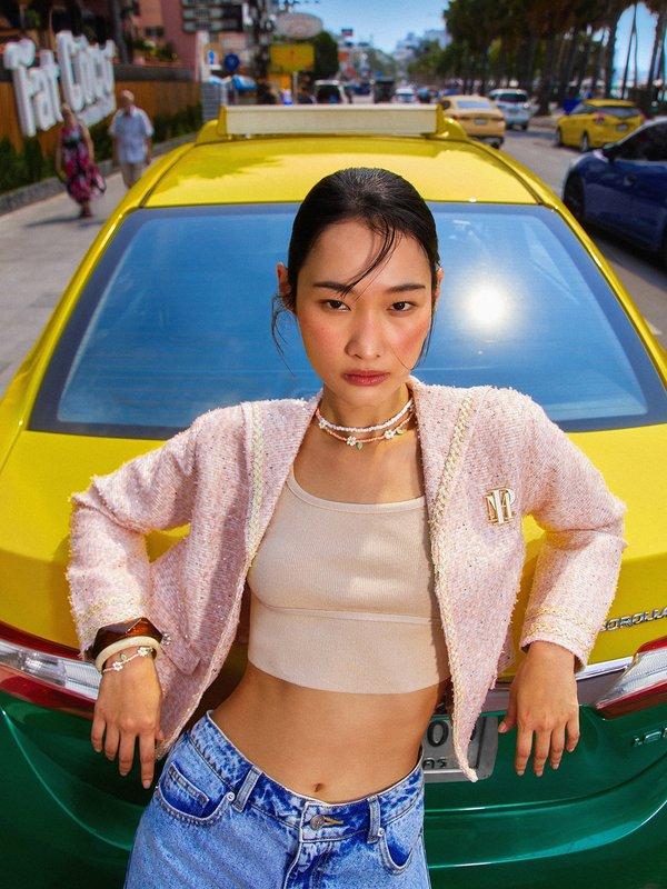 pomelo Pomelo Sequin Tweed Jacket - Light Pink