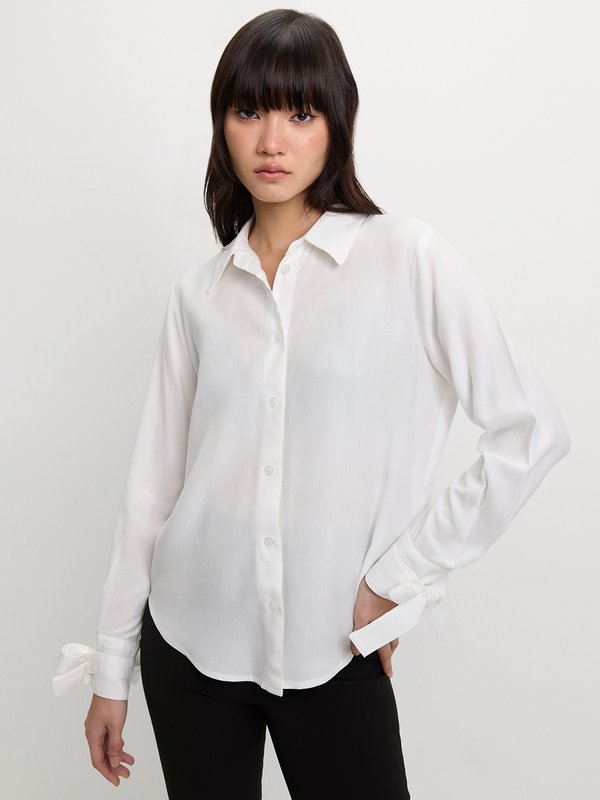 Pomelo Pomelo Sheer Bow Tie Button-Up Shirt - White
