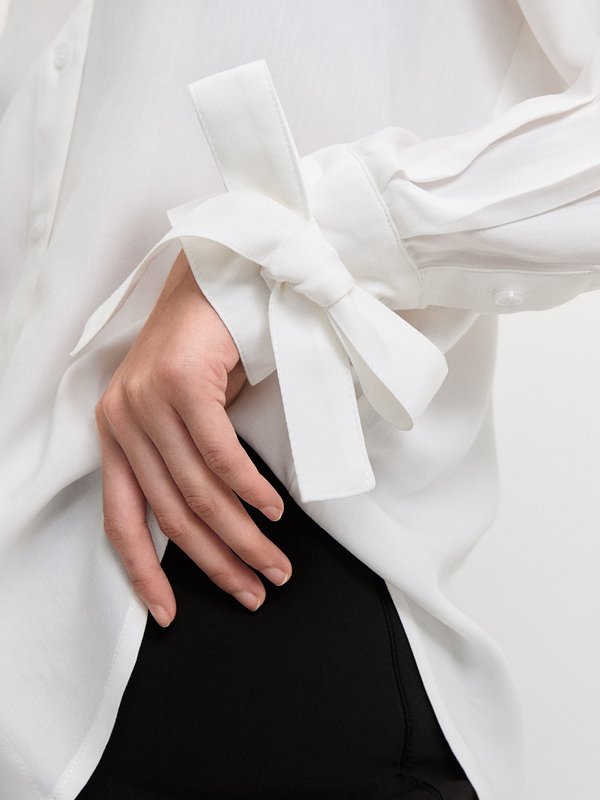 Pomelo Pomelo Sheer Bow Tie Button-Up Shirt - White