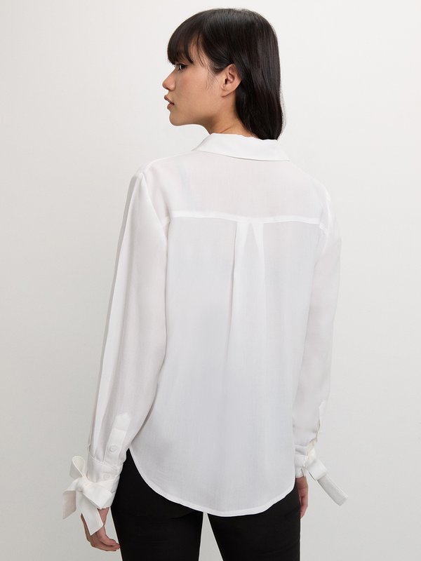 Pomelo Pomelo Sheer Bow Tie Button-Up Shirt - White