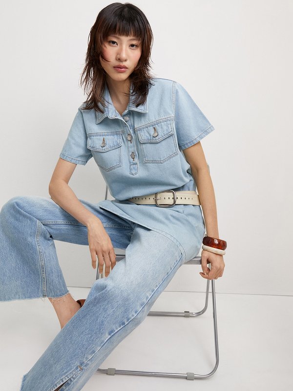 Pomelo Pomelo Short Sleeve Dress - Light Blue