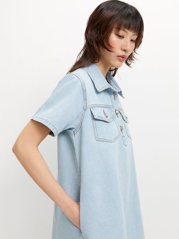 Pomelo Pomelo Short Sleeve Dress - Light Blue