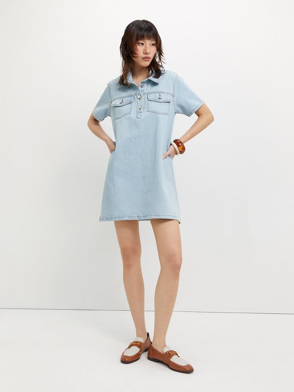 Pomelo Pomelo Short Sleeve Dress - Light Blue