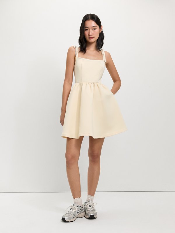 Pomelo Pomelo Shoulder Bow Tie Dress - Cream