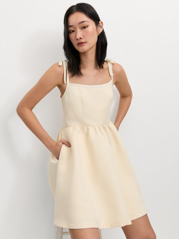 Pomelo Pomelo Shoulder Bow Tie Dress - Cream