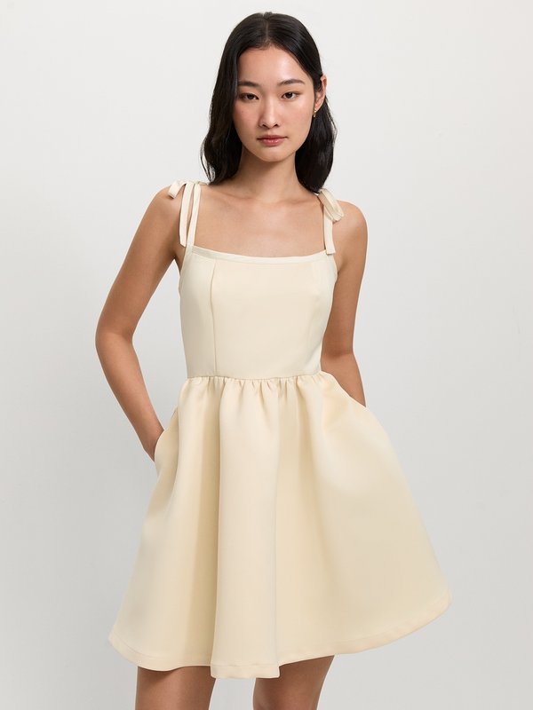 pomelo Pomelo Shoulder Bow Tie Dress - Cream