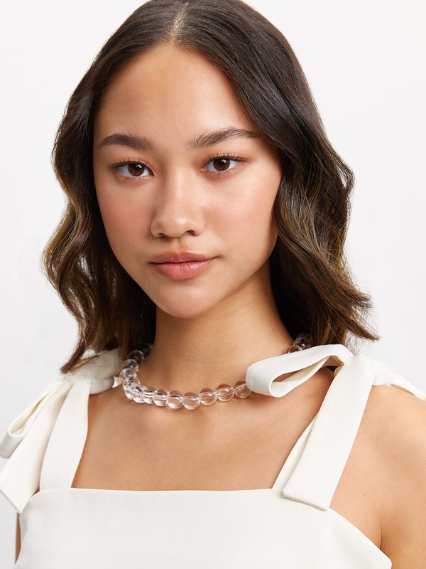 Pomelo Pomelo Shoulder Bow Tie Frill Dress - Nude