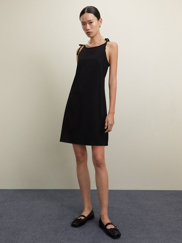 Pomelo Pomelo Shoulder Tie Lace Trim Dress - Black