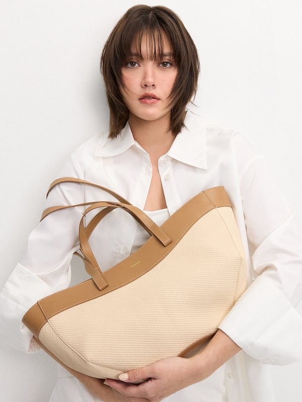Pomelo Pomelo Shoulder Tote Bag - Beige/Oak Brown
