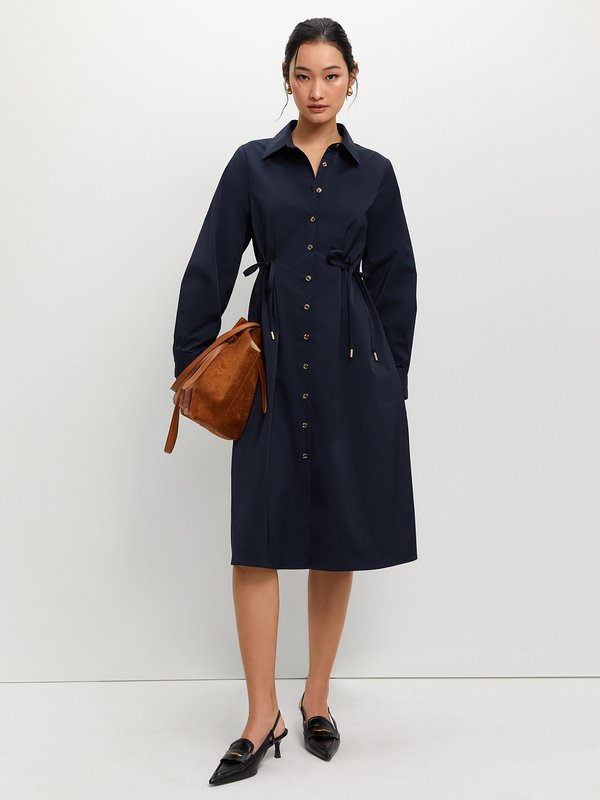 Pomelo Pomelo Side Bow Long Sleeve Dress - Navy