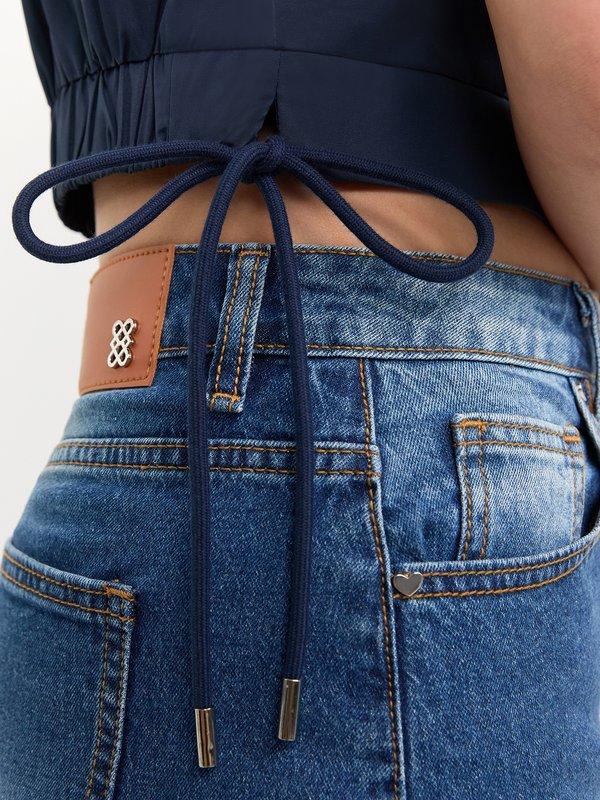 Pomelo Pomelo Side Bow Tie Crop Top - Navy