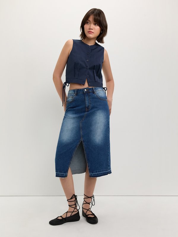 Pomelo Pomelo Side Bow Tie Crop Top - Navy