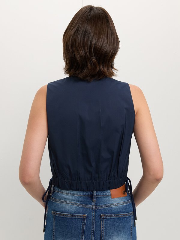 Pomelo Pomelo Side Bow Tie Crop Top - Navy