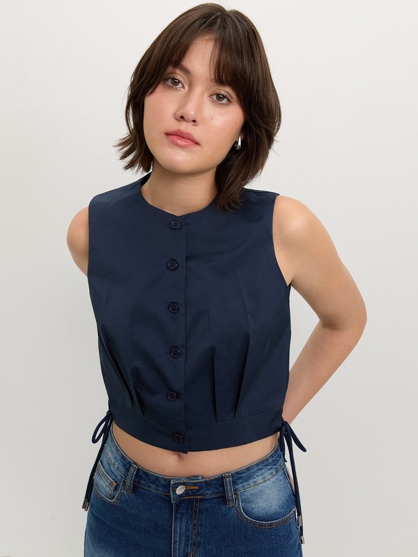 pomelo Pomelo Side Bow Tie Crop Top - Navy