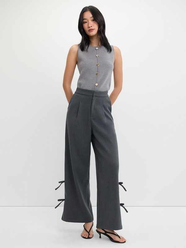 Pomelo Pomelo Side Bow Wide-Leg Pants - Dark Grey