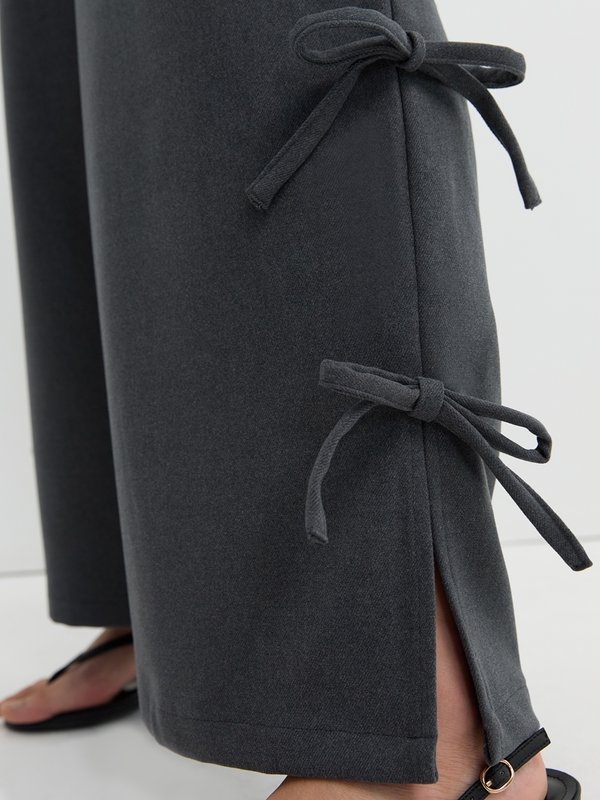 Pomelo Pomelo Side Bow Wide-Leg Pants - Dark Grey