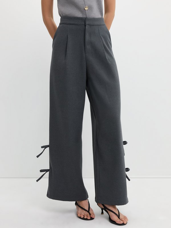 pomelo Pomelo Side Bow Wide-Leg Pants - Dark Grey