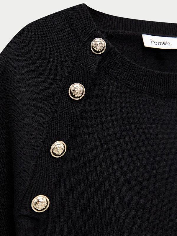 Pomelo Pomelo Side Button Knit Top - Black