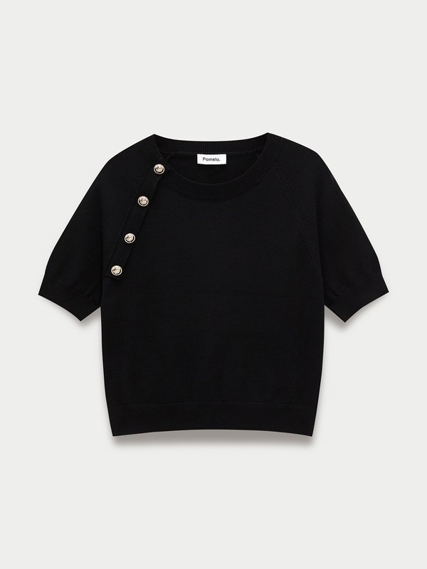 pomelo Pomelo Side Button Knit Top - Black