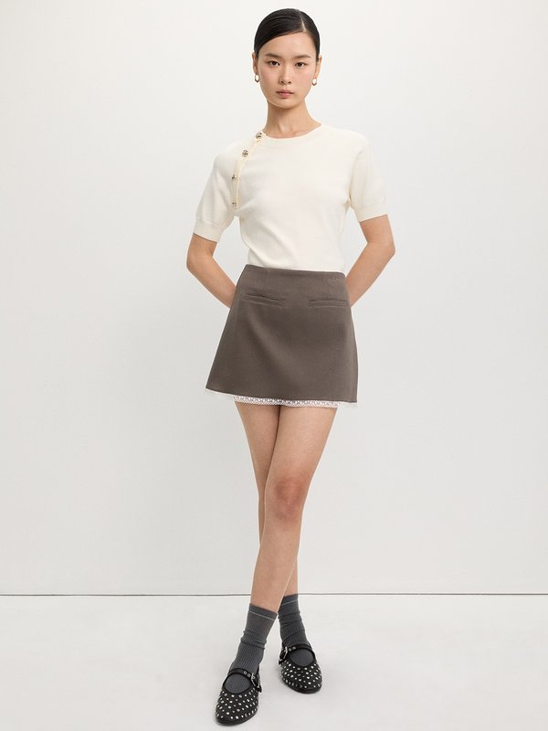 Pomelo Pomelo Side Button Knit Top - Ivory