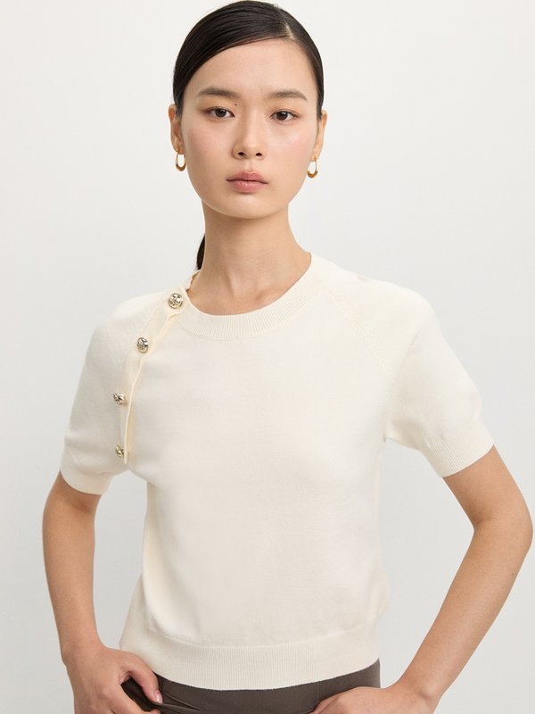 pomelo Pomelo Side Button Knit Top - Ivory