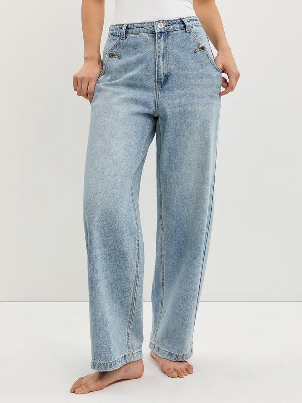 Pomelo Pomelo Side Buttons Jeans - Light Blue