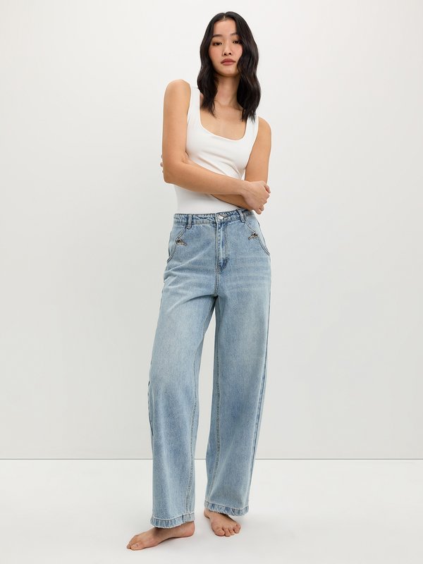 Pomelo Pomelo Side Buttons Jeans - Light Blue