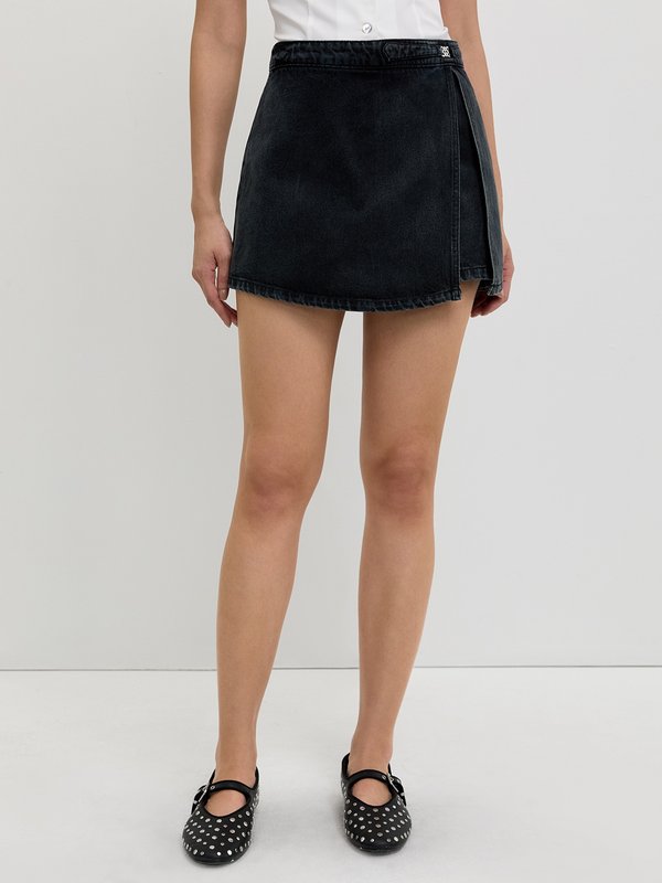 Pomelo Pomelo Side Slit Denim Skirt - Black