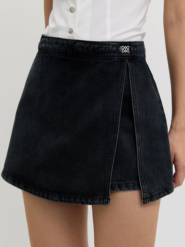 pomelo Pomelo Side Slit Denim Skirt - Black