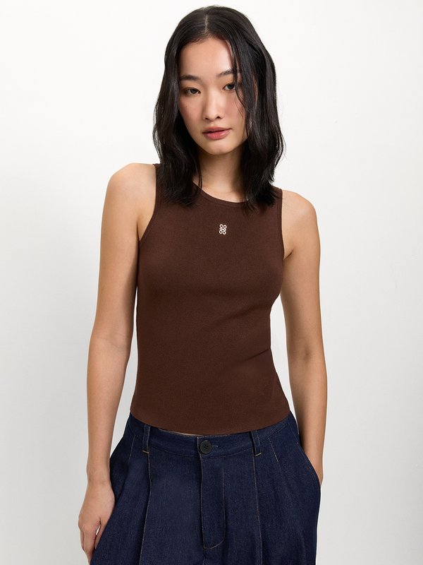 Pomelo Pomelo Sleeveless Knit Top - Brown
