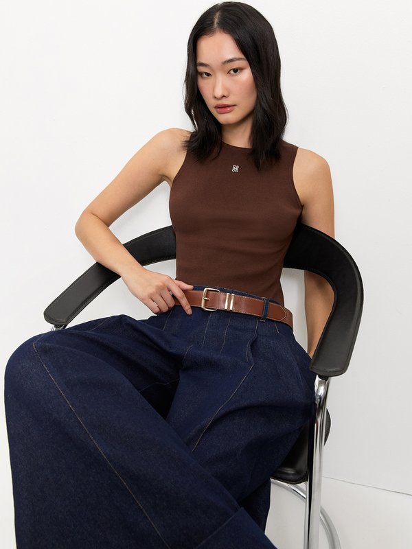 pomelo Pomelo Sleeveless Knit Top - Brown