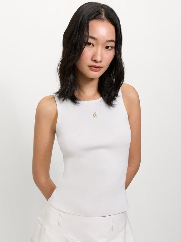 pomelo Pomelo Sleeveless Knit Top - White