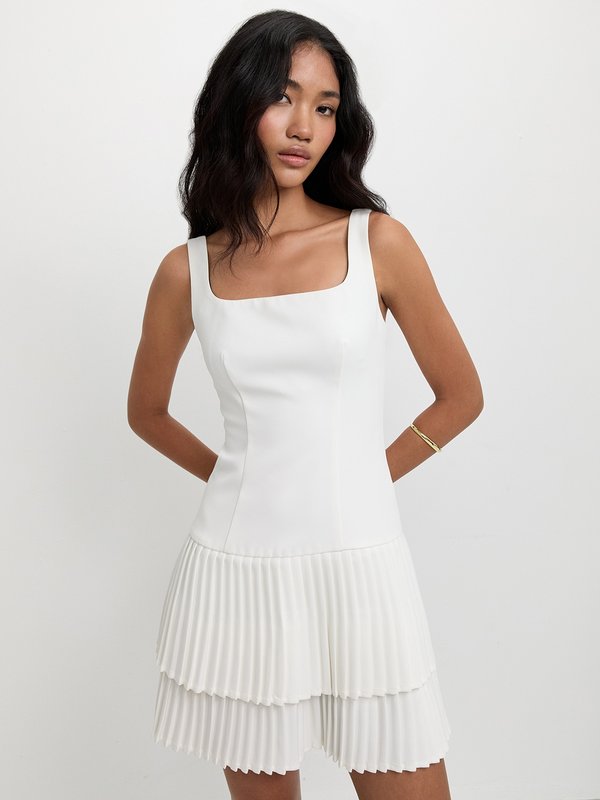 pomelo Pomelo Sleeveless Pleated Mini Dress - White