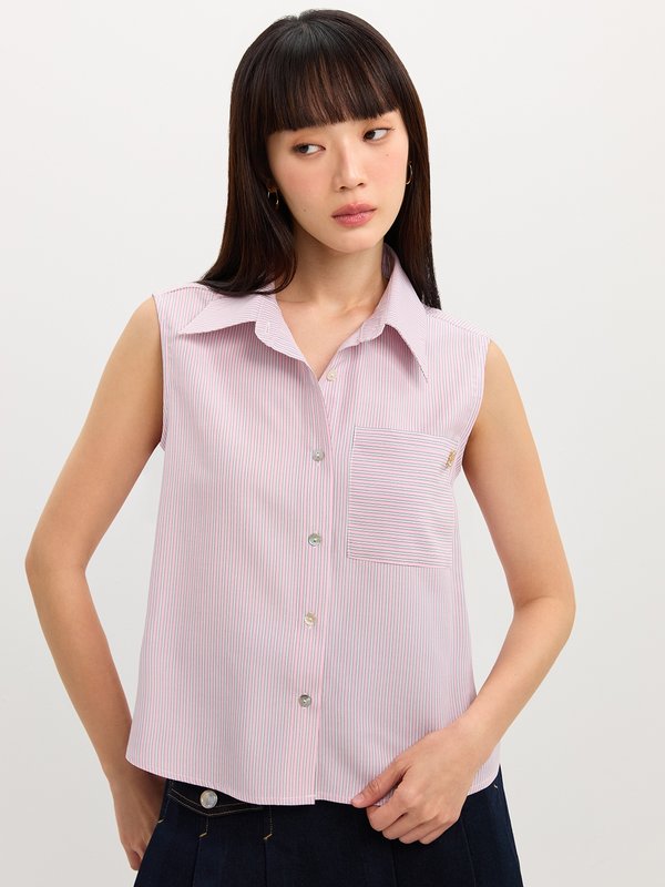 pomelo Pomelo Sleeveless Striped Shirt - Light Pink