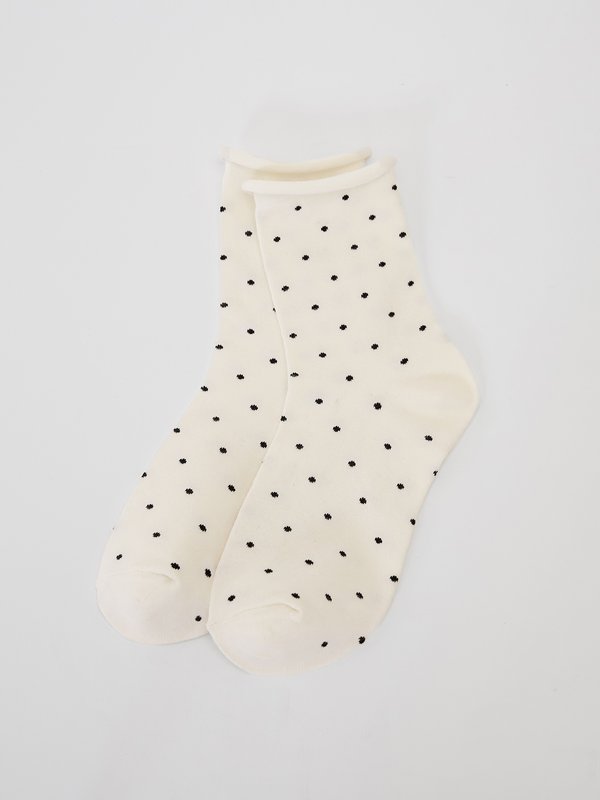 Pomelo Pomelo Small Black Polka Dot Socks - Cream