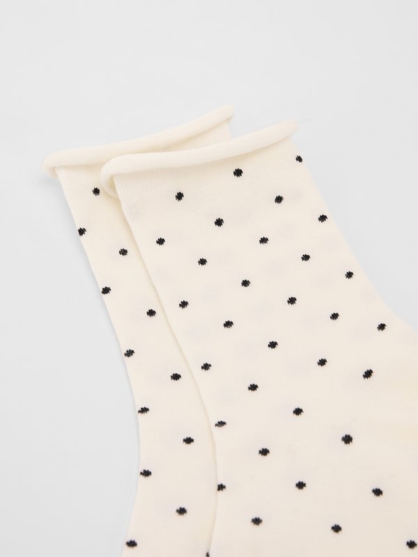Pomelo Pomelo Small Black Polka Dot Socks - Cream