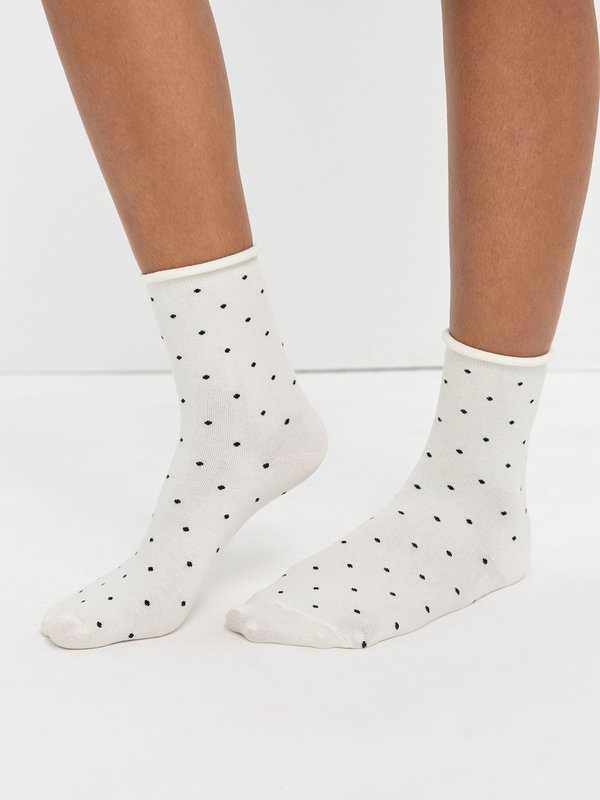 pomelo Pomelo Small Black Polka Dot Socks - Cream