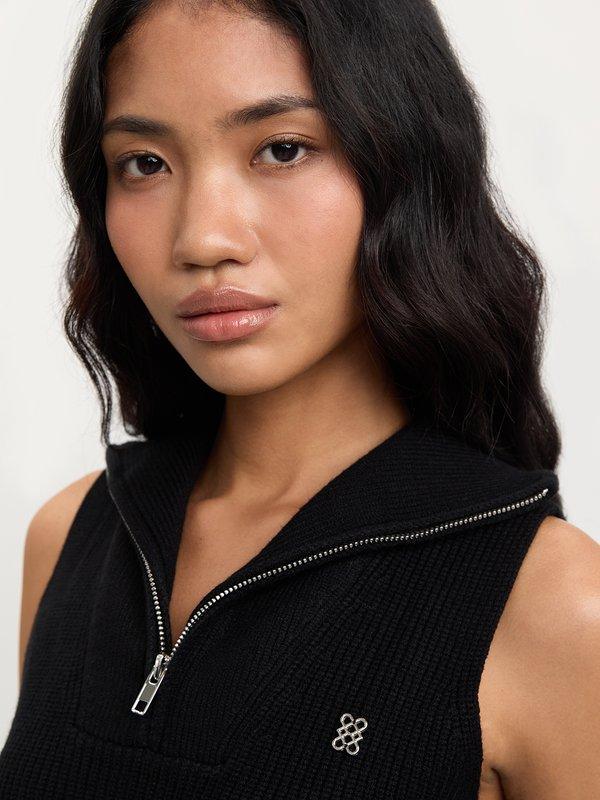 Pomelo Pomelo Solid Zip-Up Knitted Vest - Black