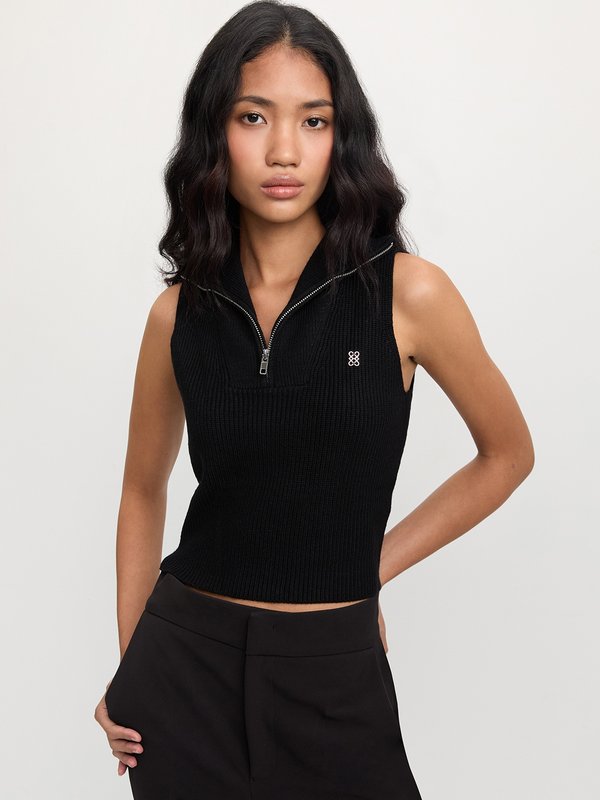 pomelo Pomelo Solid Zip-Up Knitted Vest - Black