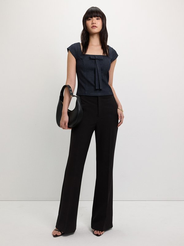 Pomelo Pomelo Square Neck Bow Top - Indigo