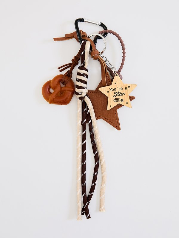 pomelo Pomelo Star & Pretzel Keyring Set - Brown