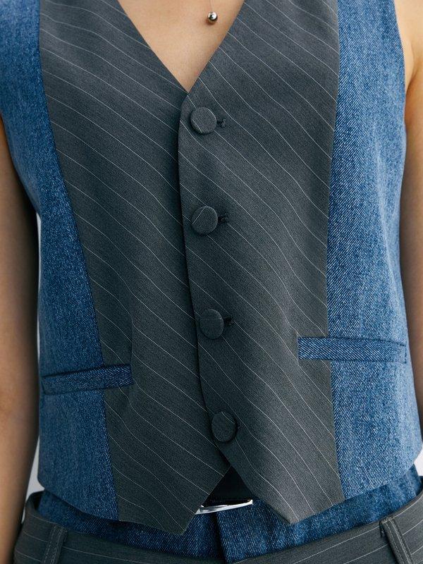 Pomelo Pomelo Stripe & Denim Vest - Blue
