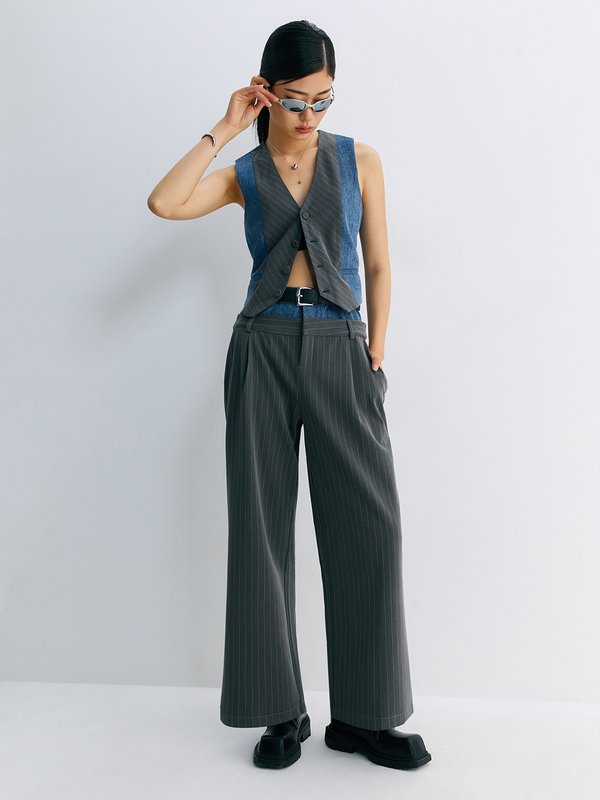 Pomelo Pomelo Stripe & Denim Vest - Blue